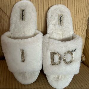 White Furry 'I Do' Dearfoams Bridal Slippers